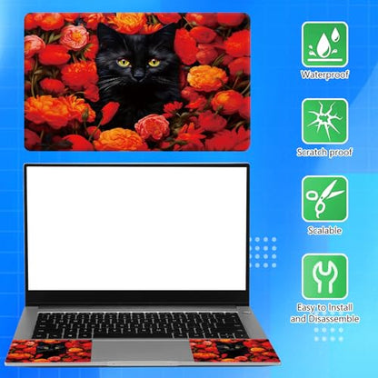 Universal Laptop Skin Sticker Decal for 11.6”12" 13" 13.3" 14" 15" 15.4" 15.6" Reusable Waterproof Scratch-Scratch Resistant Protective Vinyl Laptop Notebook Skin Stickers,Red Floral Flower Black Cat - color: Red Floral Flower Black Cat
