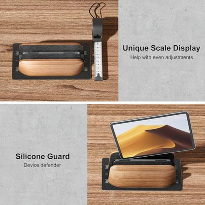 UPERGO Vertical Laptop Stand, Dual Slot Wood Holder for Desk | Solid Walnut & Aluminum, Width Adjustable 0.47"-1.1", Anti-Scratch Silicone Pads, Handcrafted