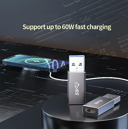 [10Gbps 2 Pack] USB C Female to USB A Male Adapter - USB 3.2 Converter High Speed 10Gbps Data Transfer & 60W Fast Charging, Compatible with Apple/iPhone/iPad - color: Single-Chip Black