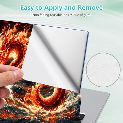 Laptop Skin Sticker Decal 12"-15.6" Universal Laptop/Notebook/Netbook Vinyl - Waterproof Scratch Resistant,Fits HP Dell Lenovo MacBook,2 Free Wrist Pads,Easy Apply & Remove,Fire Dragon Ocean - color: Fire Dragon Ocean