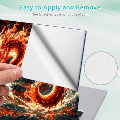 Laptop Skin Sticker Decal 12"-15.6" Universal Laptop/Notebook/Netbook Vinyl - Waterproof Scratch Resistant,Fits HP Dell Lenovo MacBook,2 Free Wrist Pads,Easy Apply & Remove,Fire Dragon Ocean - color: Fire Dragon Ocean