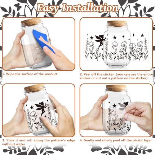 UV DTF Cup Wraps Transfer Stickers Black Fairy Pattern, 10 Sheets Waterproof Custom Vinyl Transfer Sticker 16oz Coffee Glass Cup Tumbler Bottle Mug Decals for Men Women | Waterproof UV DTF Stickers, Custom Vinyl Decals for 16oz Coffee Cups Tumblers Bottle