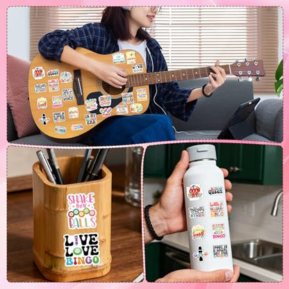 50 Pcs Funny Bingo Stickers for Adults Bingo Accessories Stickers | Bingo Game Sticker, Glossy Waterproof Vinyl, Bingo Phrases, Game Night Decals for Luggage Laptop Journal Water Bottle Party - style: Bingo