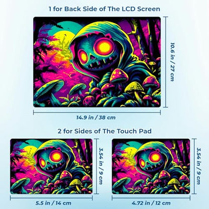 Reusable Universal Laptop Skin Sticker, Cut to Fit for 11.6–15.6 Inch Laptops, Waterproof Protective Film, No-Residue - Neon Skull Forest - color: Neon Skull Forest