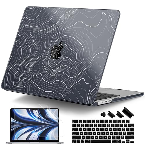 for MacBook Air 13 Inch (13.6 Inch) Case, M5/M4/M3/M2 Chip 2026 2025 2024 2023 2022, Hard Plastic Printed Cover with Screen Protector & Keyboard Cover & Dust Plugs, Black Maps - color: Black Maps