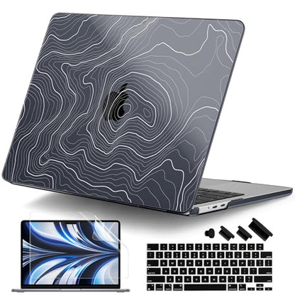 for MacBook Air 13 Inch (13.6 Inch) Case, M5/M4/M3/M2 Chip 2026 2025 2024 2023 2022, Hard Plastic Printed Cover with Screen Protector & Keyboard Cover & Dust Plugs, Black Maps - color: Black Maps