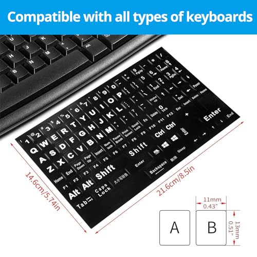 English Keyboard Stickers [5 in 1],Full Size Big Letter Keyboard Stickers with White Font on Black Background Universal for Laptop Desktop Computer, Matte Stickers with Enter & Number Keys - color: Full Size Big Font White Letters-2