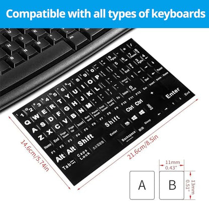 English Keyboard Stickers [5 in 1],Full Size Big Letter Keyboard Stickers with White Font on Black Background Universal for Laptop Desktop Computer, Matte Stickers with Enter & Number Keys - color: Full Size Big Font White Letters-2
