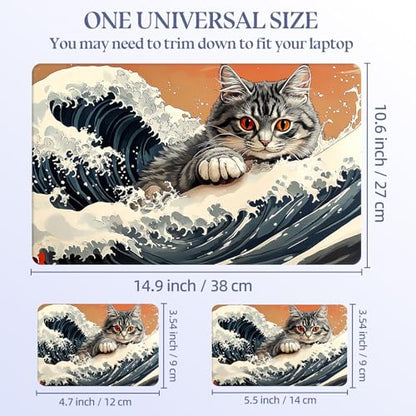 Universal Laptop Skin Sticker Decal,15.6 Inch Laptop Vinyl Cover for 13" 14" 15.6" Laptop,Scratch-Resistant Waterproof Protector Wrap,Reusable with Wrist Pads,Wave Cat - color: Wave Cat
