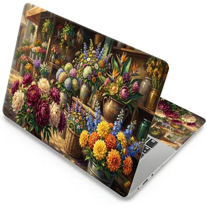 Universal Laptop Skin, DIY Cut-to-Fit Vinyl Cover Compatible with HP, Dell, Lenovo, Mac (13.3" to 15.6"), Anti-Scratch, No Residue & Bubble-Free Protective Decal Sticker, Flower Market Painting - color: Flower Market Painting
