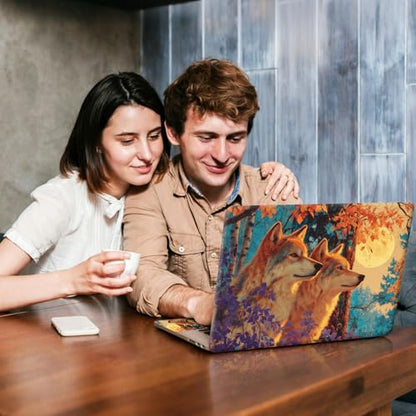 Universal Laptop Skin Sticker Decal, Compatible with MacBook HP Dell Lenovo 12"-15.6", Reusable Vinyl Notebook Cover 3PCS Set, High-Recognition Film-Moon Forest Wolves - color: Moon Forest Wolves