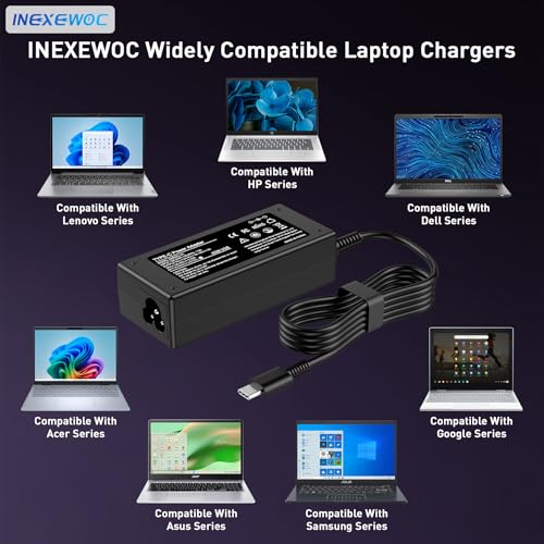 Universal 65W USB C Laptop Charger Compatible with Lenovo,HP, Dell, Acer, Asus, Samsung, Google and More, for Office, School, and Family - color: BLACK