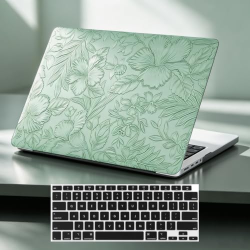 DTangLsm for MacBook Air 13 inch Case 2021-2018 M1 A2337 A2179 A1932, Green | Vintage Floral MacBook Air 13.3 Case, Elegant Textured Leather Hardshell Cover for Mac Book Air 13 Laptop Case+Keyboard Cover - color: # Midnight Green