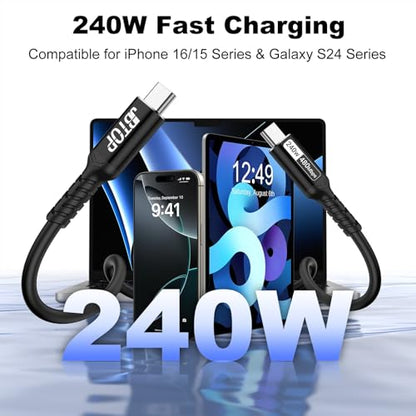 Long USB c to USB c Cable 6.6ft(2packs) 240W Fast Charging Cable | 5A usb c to c charger cord，usb pd cable Compatible with iPhone 17/16 Pro Max, MacBook,eGPU Docking GaN SSD - size: 6.6ft