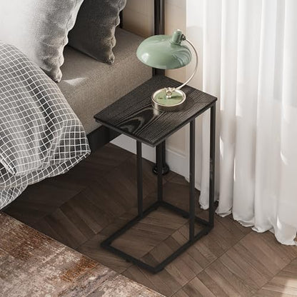 WLIVE Black Side Table,C Shaped End Table for Bedroom, Home Office, Dorm, Living Room Couch Tables, C Shaped TV Tray Table, 2-Tier Side Tables - color: Relief Black