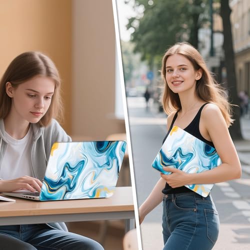 Universal Laptop Skin Sticker Decal, 12"-15.6" Aesthetic Vinyl Wrap, Blue Gold Marble Swirls Waterproof Notebook Cover Art Protector for MacBook HP Dell Lenovo, Fits 13" 14" 15" 15.6" - color: Blue Gold Marble Swirls