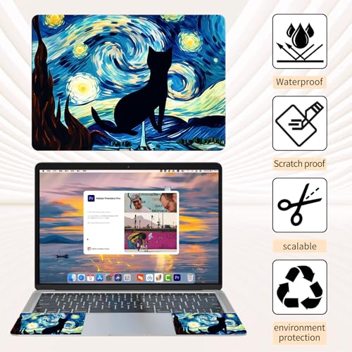 15.6 Inch Laptop Skin Sticker, Reusable Vinyl Cover Protector with 2 Wrist Pad Skins, Removable Waterproof Scratch-Resistant for 12-15.6 Inch Laptop Notebook,Cat and Star - color: Cat And Star
