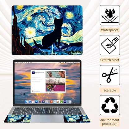 15.6 Inch Laptop Skin Sticker, Reusable Vinyl Cover Protector with 2 Wrist Pad Skins, Removable Waterproof Scratch-Resistant for 12-15.6 Inch Laptop Notebook,Cat and Star - color: Cat And Star