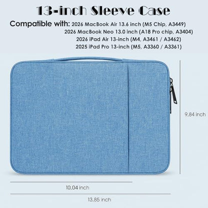 ProElife 13 Inch Laptop Sleeve for MacBook Neo, Retractable Handle, Blue | Precision Fit, Soft Inner Lining Padded, Anti-Scratch, Extra Attached Pocket, Travel Carry Laptop Bag for Home Office - color: Light Blue