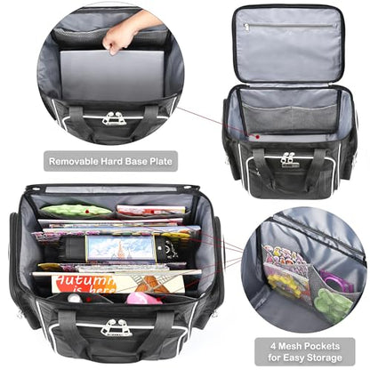 CAB55 Rolling Craft Bag, Tote Bag with Wheels for Women, Rolling Teacher Bag with Removable Folding Hand Truck (Black) - color: Black