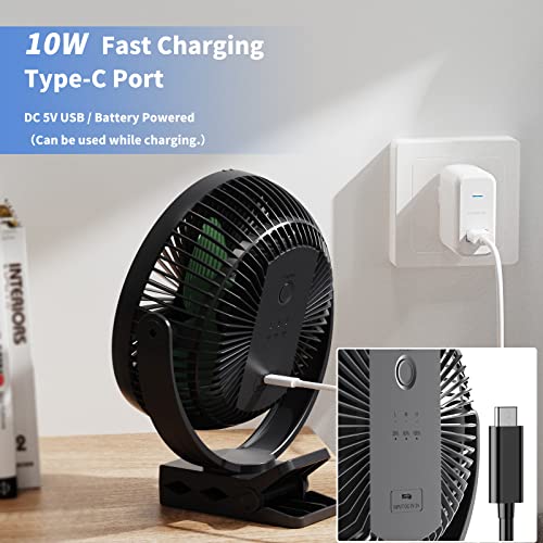 Clip on Fan, Rechargeable Portable Fan, 8 Inch Small Desk Fan - 10000mAh Battery Powered Fan with 4 Speed, 360° Rotation Personal Fan Suitable for Golf Cart, Bedroom, Travel and Camping (Green) - color: Black+Green