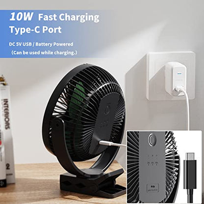 Clip on Fan, Rechargeable Portable Fan, 8 Inch Small Desk Fan - 10000mAh Battery Powered Fan with 4 Speed, 360° Rotation Personal Fan Suitable for Golf Cart, Bedroom, Travel and Camping (Green) - color: Black+Green