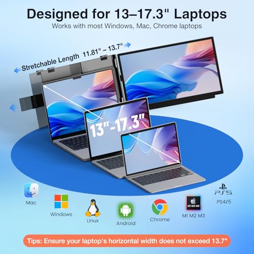 FLYTOCCA Laptop Screen Extender, 15.6" 1080P FHD IPS Display, Detachable Second Monitor Supports Vertical Mount, Plug & Play, Laptop Monitor Extender for 13"-17.3" Laptops, Windows, Mac, Chrome - size: 15.6" screen