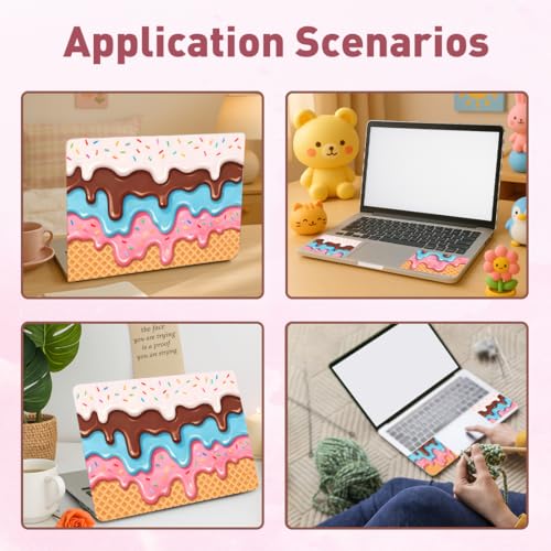 PLIGREAT 15 Inches Laptop Decal Sticker Skin Cover, Ice Cream Design Laptop Sticker Decals Fits 12" to 15" Laptops Universal Waterproof Removable, Yellow Pink - color: Yellow Pink