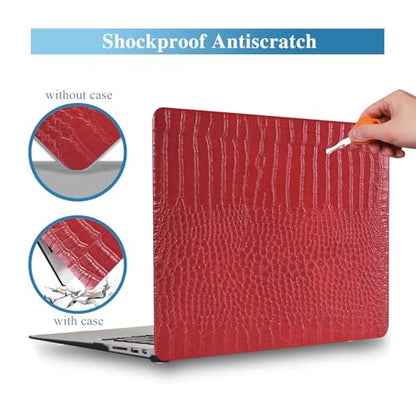 Crocodile Case for MacBook Air 13 inch 2026-2022 M5/M4/M3/M2 Logo Cutout | Model A3449 A3240 A3113 A2681, Texture Crocodile Aligator Skin Snakeskin PU Leather Hardshell Case & Keyboard Cover, Red - color: ## Red Crocodile
