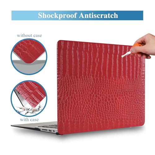Crocodile Case for MacBook Air 13 inch 2026-2022 M5/M4/M3/M2 Logo Cutout | Model A3449 A3240 A3113 A2681, Texture Crocodile Aligator Skin Snakeskin PU Leather Hardshell Case & Keyboard Cover, Red - color: ## Red Crocodile