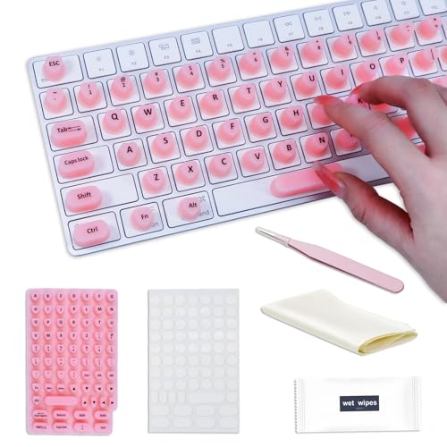 Raised Keyboard Stickers for Long Nails with Letters - Heart-Shaped Antistatic Silicone Protective Cover with Tweezers, Wet Wipes, Dry Towel & Jelly Glue, Ideal for Typing, Gaming & Nail Art (70 Pcs) - color: Peach Pink