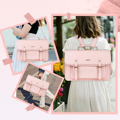 MOSISO 3 in 1 Laptop Bag, 15.6 inch PU Leather Shoulder Bag | Briefcase Messenger Satchel Laptop Backpack, 15-16 inch Computer Bags Handbag Bookbag, Pink - color: Pink, size: 15.6 inch