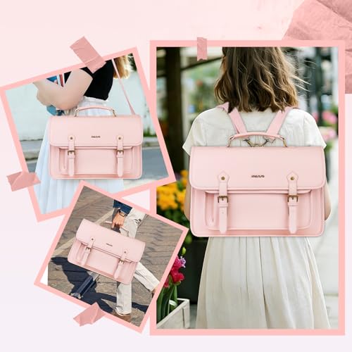 MOSISO 3 in 1 Laptop Bag, 15.6 inch PU Leather Shoulder Bag | Briefcase Messenger Satchel Laptop Backpack, 15-16 inch Computer Bags Handbag Bookbag, Pink - color: Pink, size: 15.6 inch