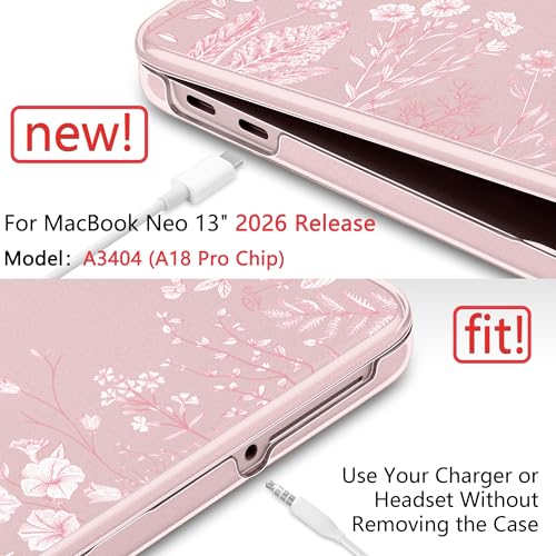 for MacBook Neo 13 inch Case 2026 (Model A3404), Artistic Flower Pattern Ultra Slim Frosted Matte Hard Shell, Anti-Scratch & Fingerprint Resistant Cover - Blush Wild Flowers - color: Blush Wild Flowers