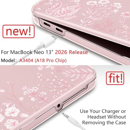 for MacBook Neo 13 inch Case 2026 (Model A3404), Artistic Flower Pattern Ultra Slim Frosted Matte Hard Shell, Anti-Scratch & Fingerprint Resistant Cover - Blush Wild Flowers - color: Blush Wild Flowers