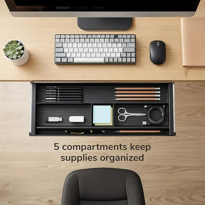 Mount-It! Under Desk Pencil Drawer | 21.25” W, Ball Bearing Slide-Out Organizer for Office Supplies, Paper & Pencils | Fits Desks Over 1” Thick, Adjustable Extension 16.25”–28” - size: 6 Inch Deep