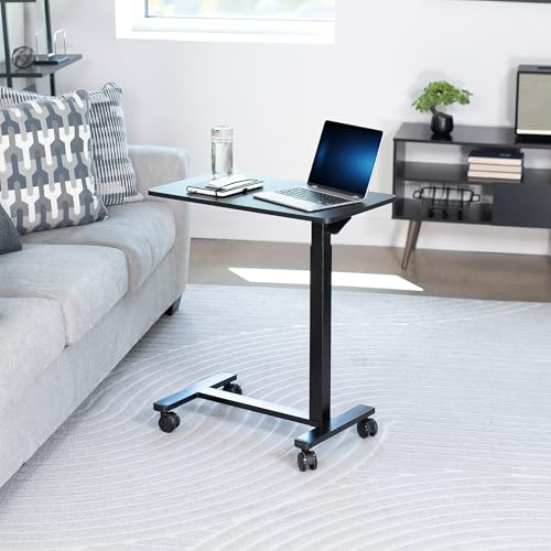 VIVO Black Mobile 28 x 16 inch Over Couch Laptop Table, CART-V28L | Height Adjustable Bedside Desk for Recliner, Laptop Cart with Hidden Caster Wheels, Holds 17.6 lbs - color: Black, size: 28 x 16 inch