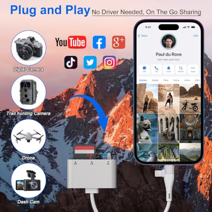 XD Card Reader for Lightning/USB C, 3 in 1 SD Card Reader, XD/SD/TF XD Picture Card Reader for iPhone 17/16/15/14/Macbook/Android/PC/Computer/Laptop, Plug & Play
