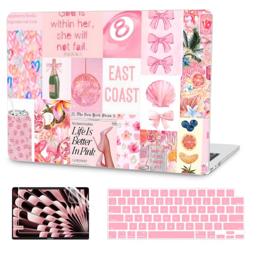 G JGOO Compatible with MacBook Air 13 inch Case 2026 2025-2022 M5 A3449 M4 A3240 M3 A3113 M2 A2681, Plastic Hard Shell for MacBook Air 13.6 inch Case +Keyboard Cover+Screen Protector, Pink Collage - color: Pink Collage