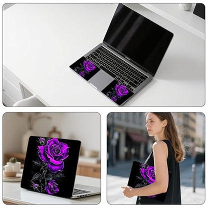 Aesthetic Laptop Skin Sticker, Purple Roses on Black Waterproof Vinyl Laptop Decal, Removable Bubble Free, Reusable Protective Cover for 13 14 15 15.6 Inch - color: Purple Roses on Black