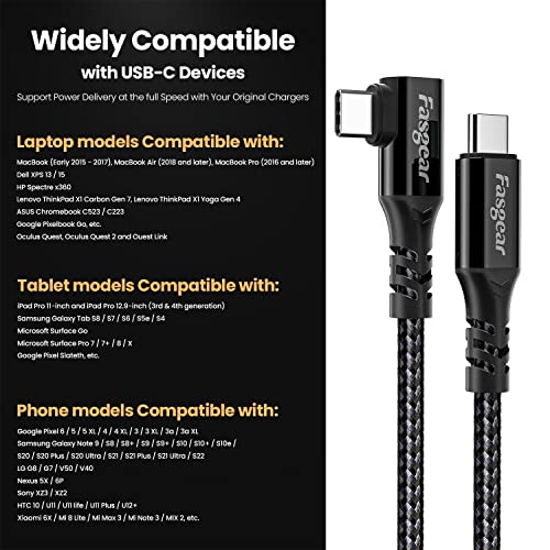 Fasgear USB C 3.2 Gen 2x2 Cable, 6ft, Black | 90 Degree, 20Gbps, 4K Video, 100W Charging, Compatible with [Thunderbolt 3/4] Mac-book Pro,i-Pad Pro, USB-C Devices - color: Black, size: 6 ft
