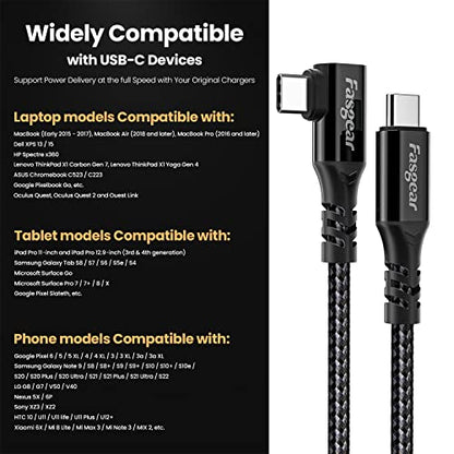 Fasgear USB C 3.2 Gen 2x2 Cable, 6ft, Black | 90 Degree, 20Gbps, 4K Video, 100W Charging, Compatible with [Thunderbolt 3/4] Mac-book Pro,i-Pad Pro, USB-C Devices - color: Black, size: 6 ft