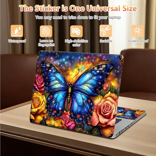 10 inch Laptop Sleeve with Laptop Skin Sticker Set – Slim Protective Case with Smooth Zipper, Lightweight Tablet & Notebook Sleeve for Travel & Daily Carry, Rose Blue Butterfly - color: Rose Blue Butterfly, size: 10 inch