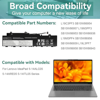ASUNCELL L19C3PF3 Laptop Battery Replace Compatible with Lenovo IdeaPad 5-14IIL05 5-14ARE05 5-14ITL05 5-14ALC05 5-14IAL7 5-14ABA7 Series L19M3PF3 L19M3PF4 L19L3PF7 SB10W86954 5B10W86957 11.55V 56.5Wh - size: L19C3PF3 12.60 * 4.41 * 0.67 in