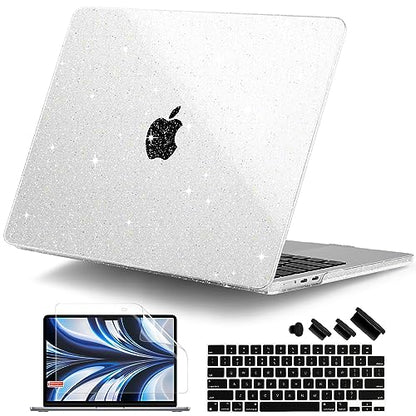 DONGKE Compatible with MacBook Air 13 inch Case M5 M4 M3 M2 2026 2025 2024-2022 A3449 A3240 A3113 A2681, Glitter Bling Plastic Hard Shell & Keyboard Cover for MacBook Air 13.6 inch, Sparkly Clear - color: Sparkly Clear