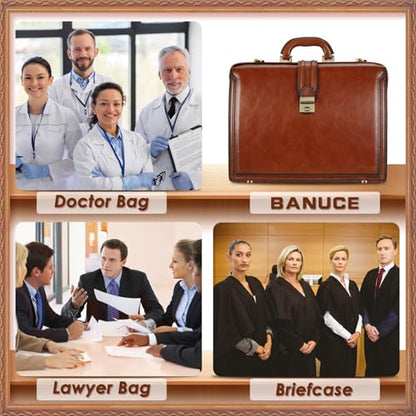 Banuce Italian Full Grain Leather Doctor Bag for Men Lawyer Briefcase | Eco-friendly Leather,Fits 15.6" Latop,Paded Laptop Compartment,Ergonomic Handle,with Lock,Shoulder Strap,Work,Business Travel