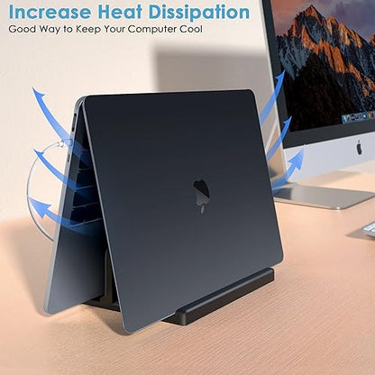 Vertical Laptop Stand [New Version: Two More Rubber Pads & Hex Key Storable Design] ABS Plastic Adjustable Dock up to 15 inch PC Desk Space Saver for MacBook/Surface/iPad/Mini PC (Black) - color: Black
