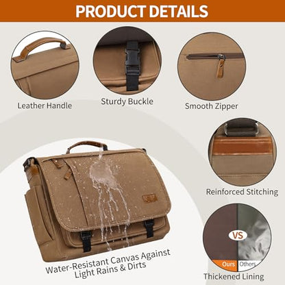 ESTARER Messenger Bag 17-17.3 Inch, Men's Computer Bag Water-resistant Canvas, Laptop Shoulder Bag for Travel Work College, Brown - color: 17-17.3" Buckle-brown