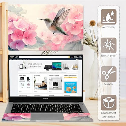 Laptop Skin 12.1-15.6 inch Removable Universal Reusable Laptop Sticker Decal,Waterproof No Residue Vinyl Cover,Scratch-Resistant Cuttable Full Wrap Sticker for Notebook, Pink Flower Hummingbird - color: Pink Flower Hummingbird