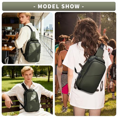 Messenger bag for Men,Small Sling Crossbody Backpack Shoulder Bag for Men Women,canvas Strap Backpack Sling Bag - color: B3-green